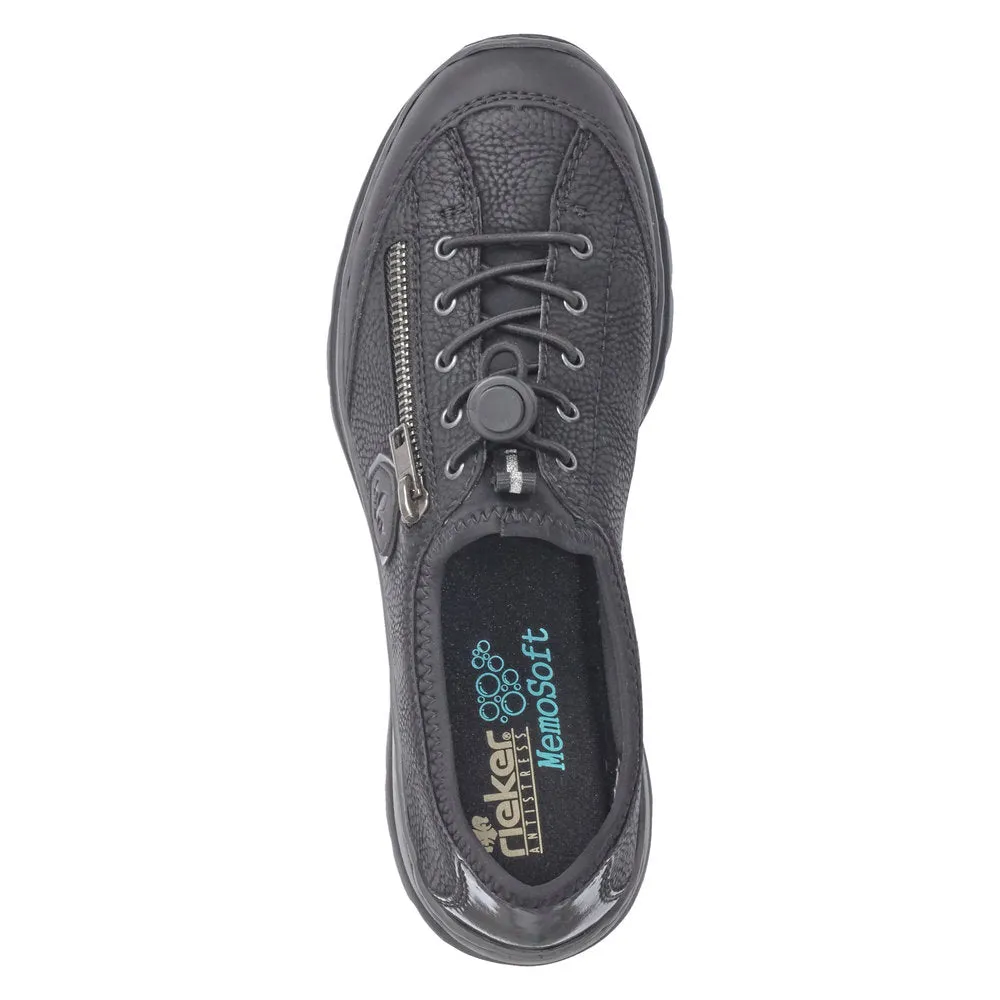 RIEKER - L3263-00 LACED COMFORT SHOE WITH ZIP - BLACK