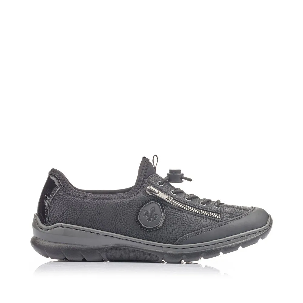 RIEKER - L3263-00 LACED COMFORT SHOE WITH ZIP - BLACK