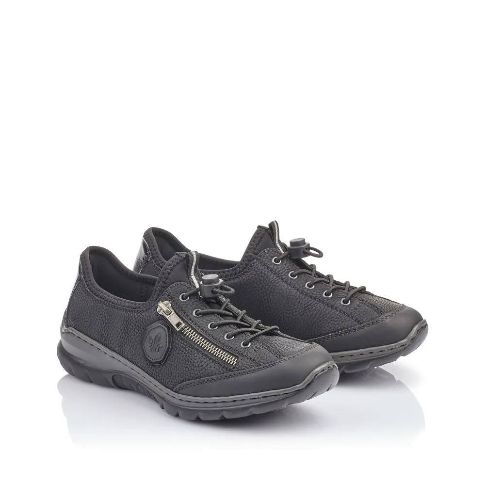 RIEKER - L3263-00 LACED COMFORT SHOE WITH ZIP - BLACK