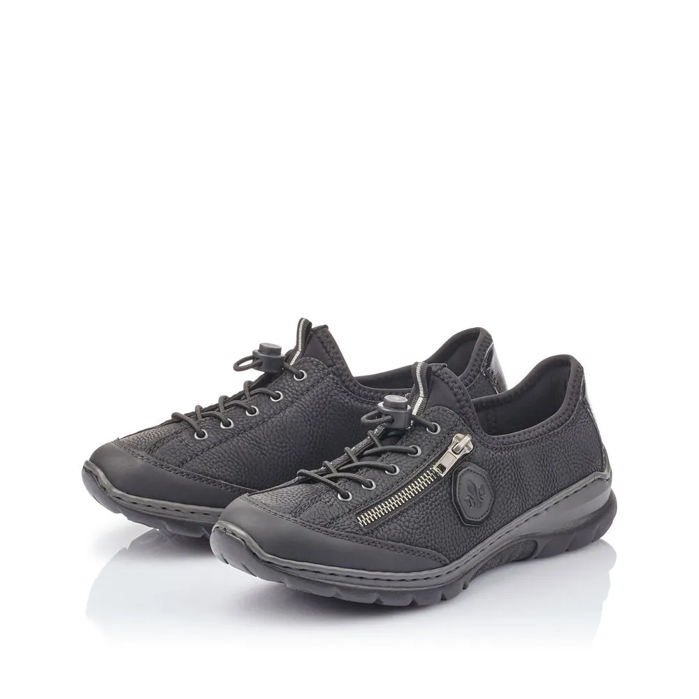 RIEKER - L3263-00 LACED COMFORT SHOE WITH ZIP - BLACK