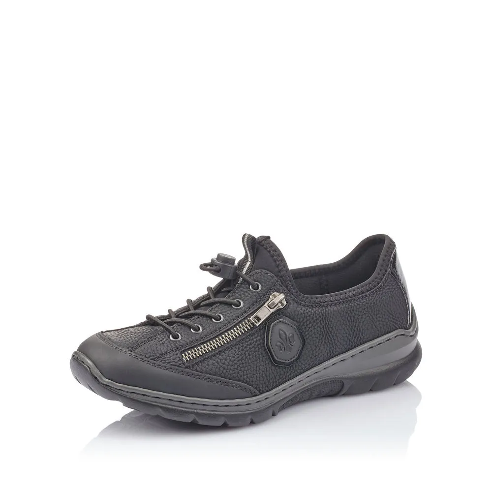 RIEKER - L3263-00 LACED COMFORT SHOE WITH ZIP - BLACK