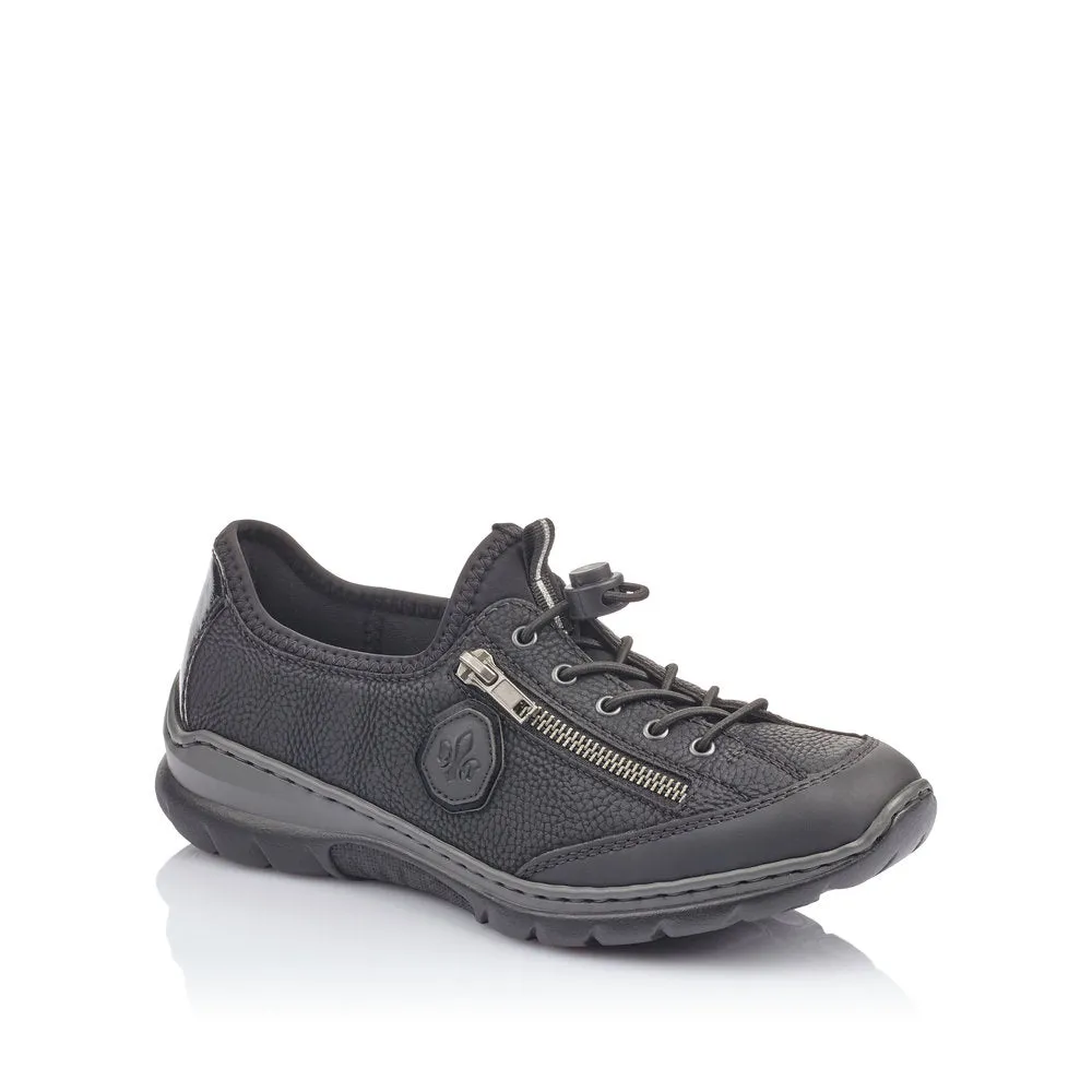 RIEKER - L3263-00 LACED COMFORT SHOE WITH ZIP - BLACK