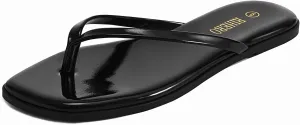 Rihero Flip Flops for Women Comfortable Square Toe Beach Sandals Slip On Leather Thong Flat Sandals Dressy