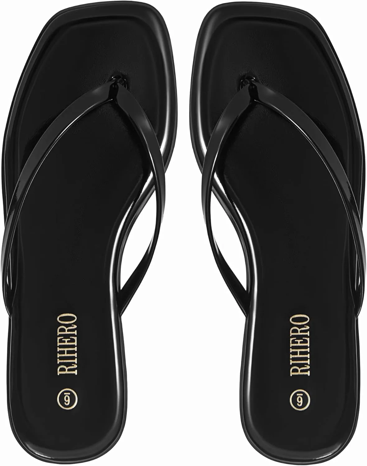 Rihero Flip Flops for Women Comfortable Square Toe Beach Sandals Slip On Leather Thong Flat Sandals Dressy