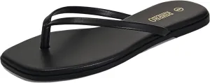 Rihero Flip Flops for Women Comfortable Square Toe Beach Sandals Slip On Leather Thong Flat Sandals Dressy