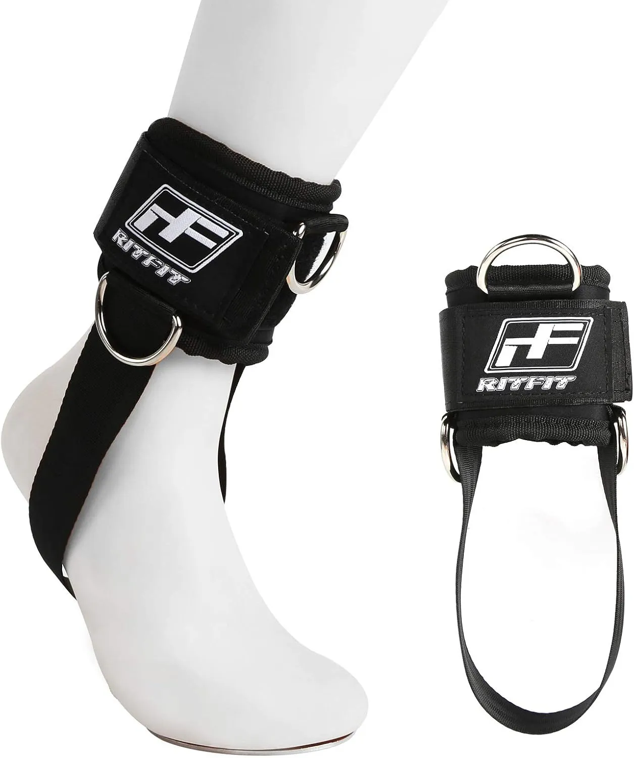 RitFit Kickback Ankle Straps Padded Ankle Strap for Cable Machine,Strong Hook and Loop,Reinforced 3 D-Ring, Adjustable Comfort fit Neoprene - Premium Ankle Cuffs to Enhance Abs, Glute & Leg Workouts