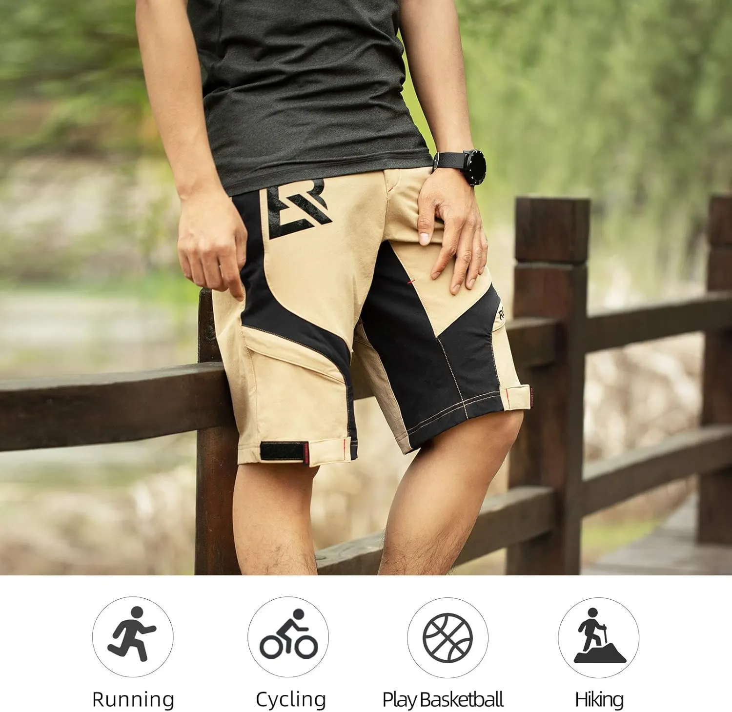 ROCK BROS Men’s Mountain Bike Shorts with Detachable 4D Padded Liner, Hook-&-Loop Waist & Zipper Pocket Lightweight Baggy
