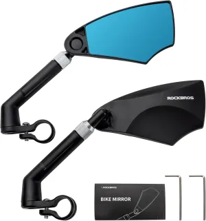 ROCKBROS Bike Mirror Adjustable Safe Rear View Mirror Anti-glare Lens Scratch Resistant Glass Lens 360 Degree Flat Rotation Bicycle Mirror Suitable For 21-24mm Handlebar
