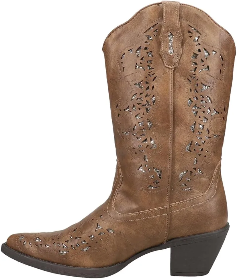 ROPER Womens Alisa Snip Toe Western Cowboy Boots Mid Calf Low Heel 1-2" - Black