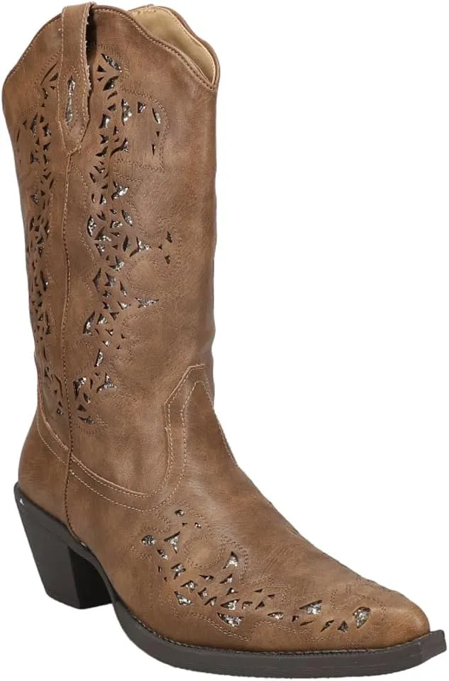 ROPER Womens Alisa Snip Toe Western Cowboy Boots Mid Calf Low Heel 1-2" - Black