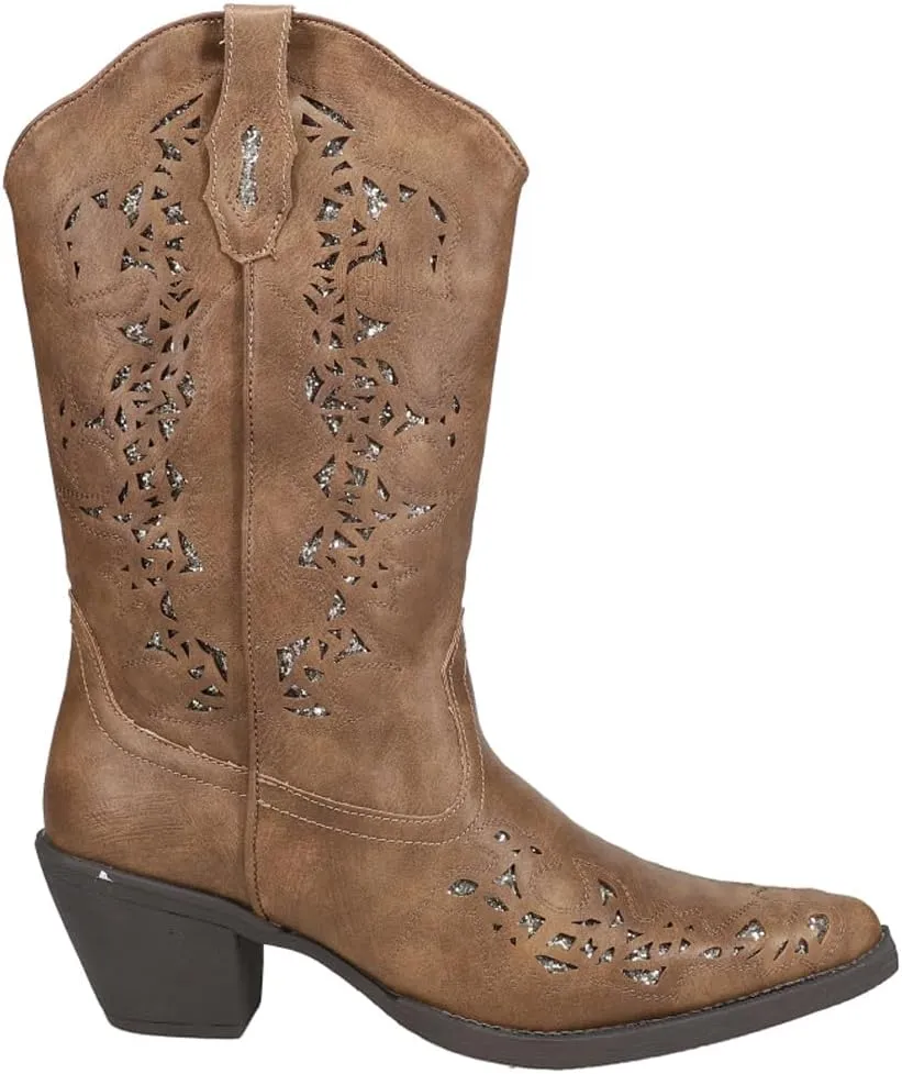 ROPER Womens Alisa Snip Toe Western Cowboy Boots Mid Calf Low Heel 1-2" - Black