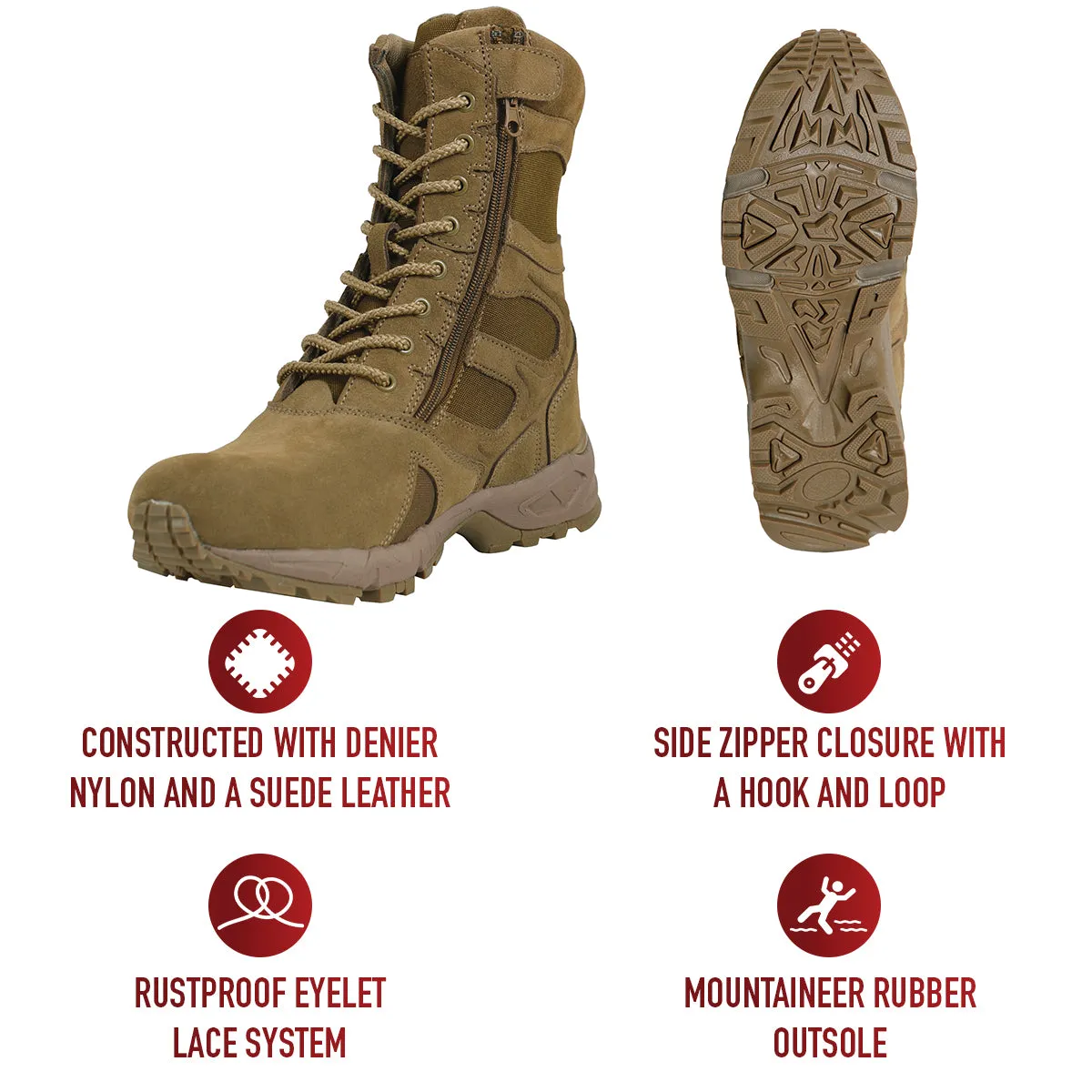 Rothco Forced Entry Deployment Boots With Side Zipper - 8 Inch