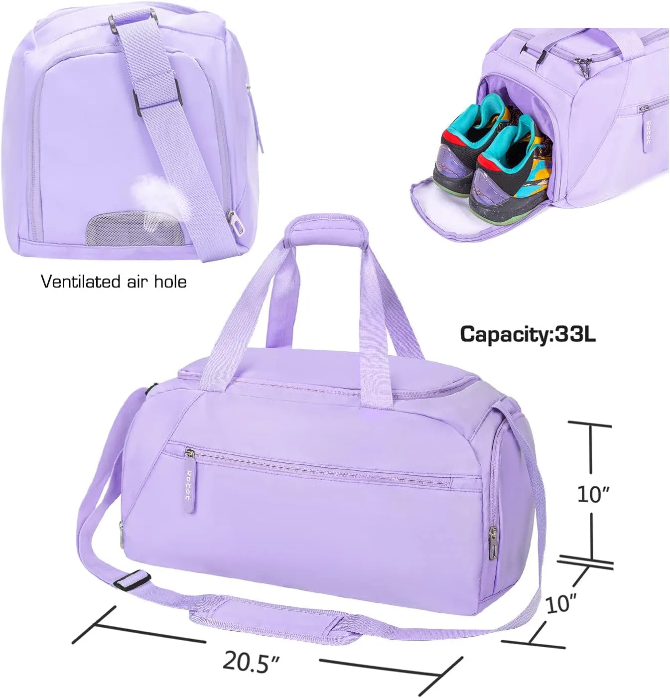 ROTOT Gym Duffel Bag, Gym Bag with Waterproof Shoe Pouch, Weekend Travel Bag with a Water-resistant Insulated Pocket