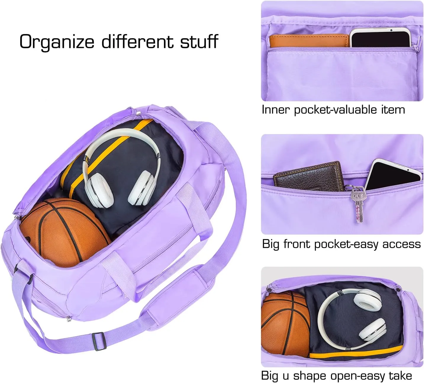 ROTOT Gym Duffel Bag, Gym Bag with Waterproof Shoe Pouch, Weekend Travel Bag with a Water-resistant Insulated Pocket