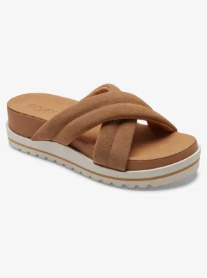 Roxy Veria Tan Platform Soft Suede Leather Lightweight Slip On Sandals