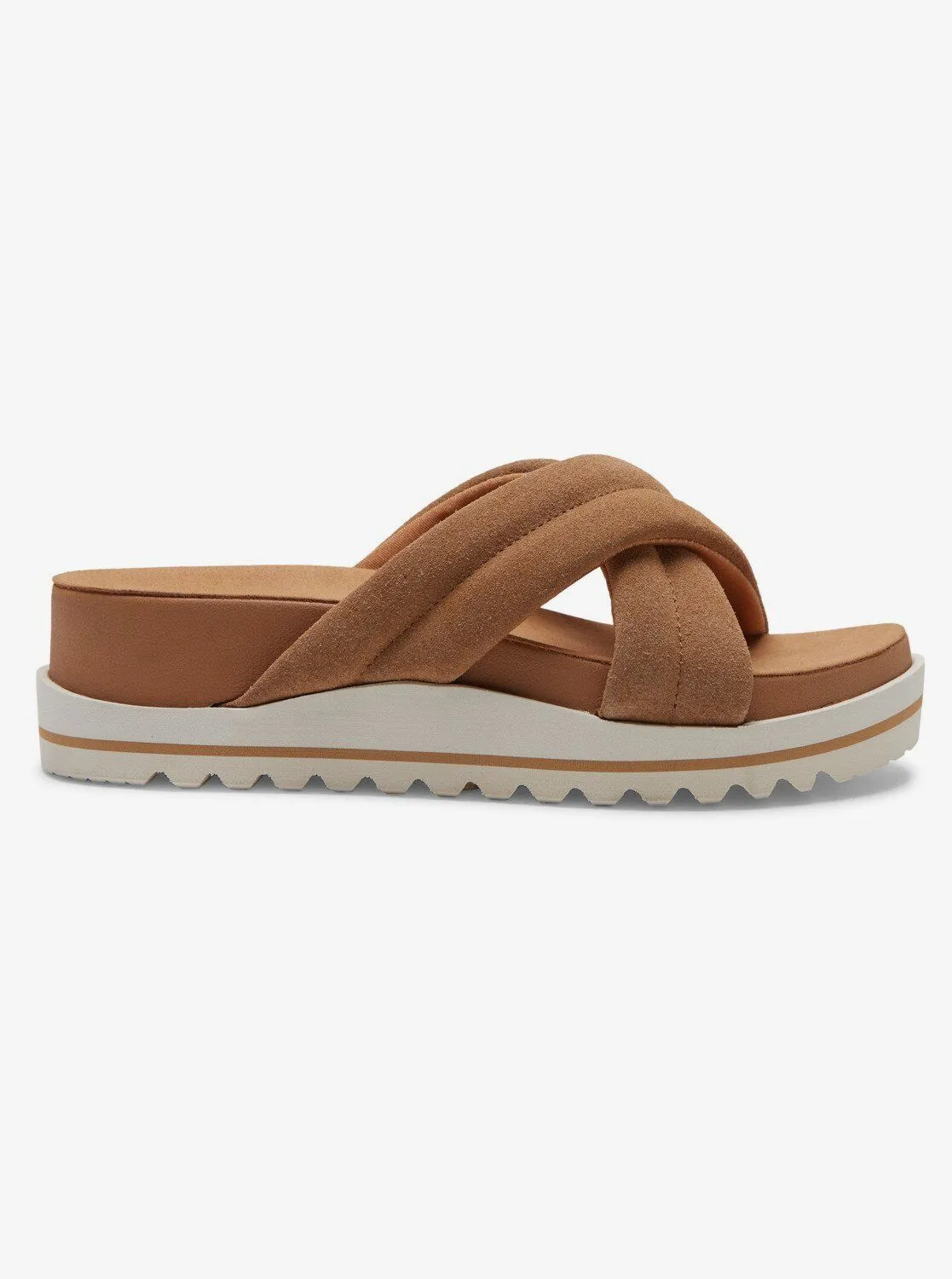 Roxy Veria Tan Platform Soft Suede Leather Lightweight Slip On Sandals