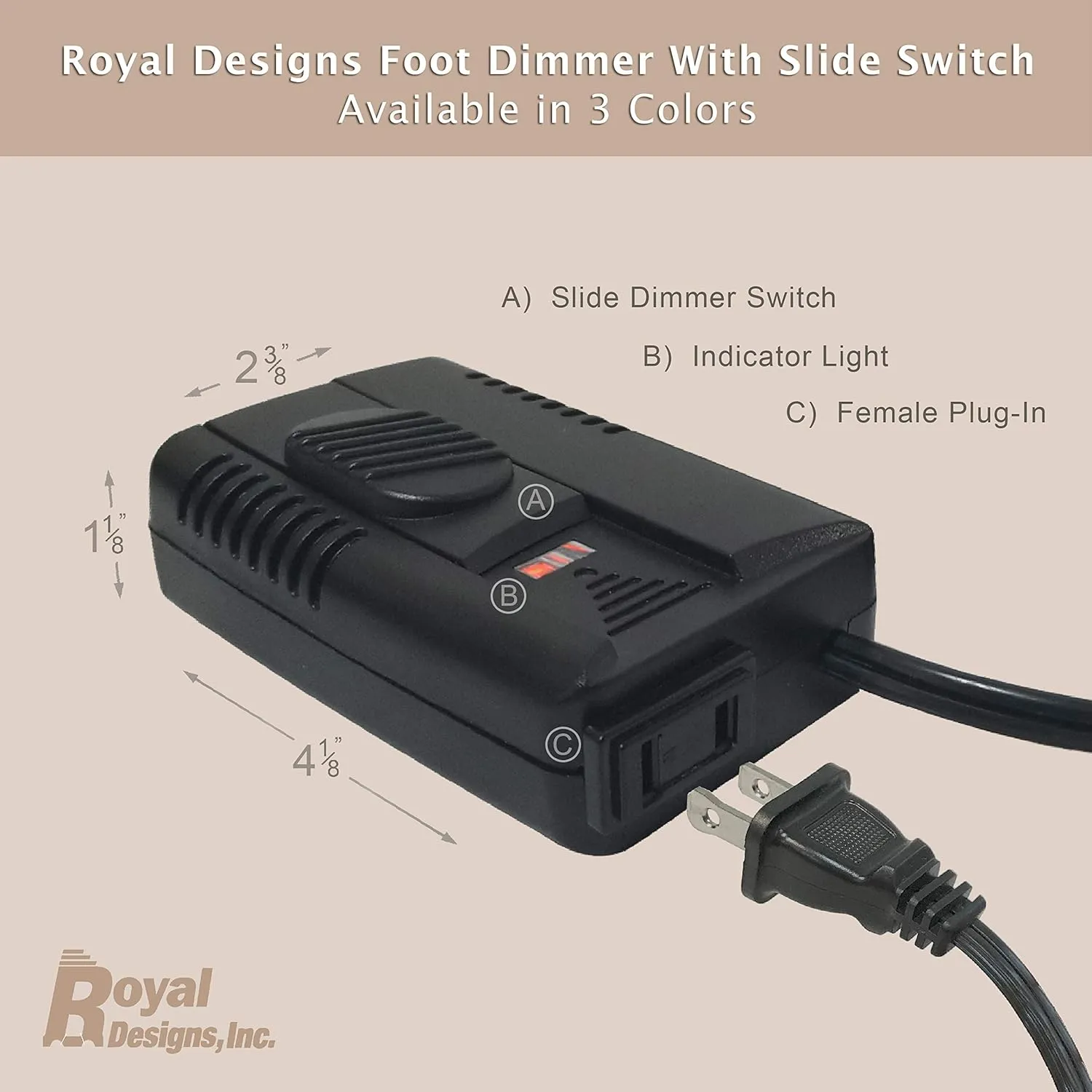 Royal Designs 300 Watt 6' Cord SPT-2 - Lamp Light Dimmer Foot Slider - Black- Pack of 2