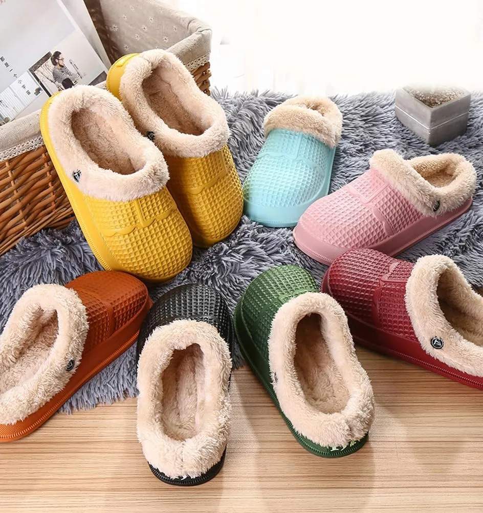 Rungion Women Mens Winter Slippers Removable Fur Lined Memory Foam Bedroom House Shoes Waterproof Non-Slip Slippers Indoor Outdoor