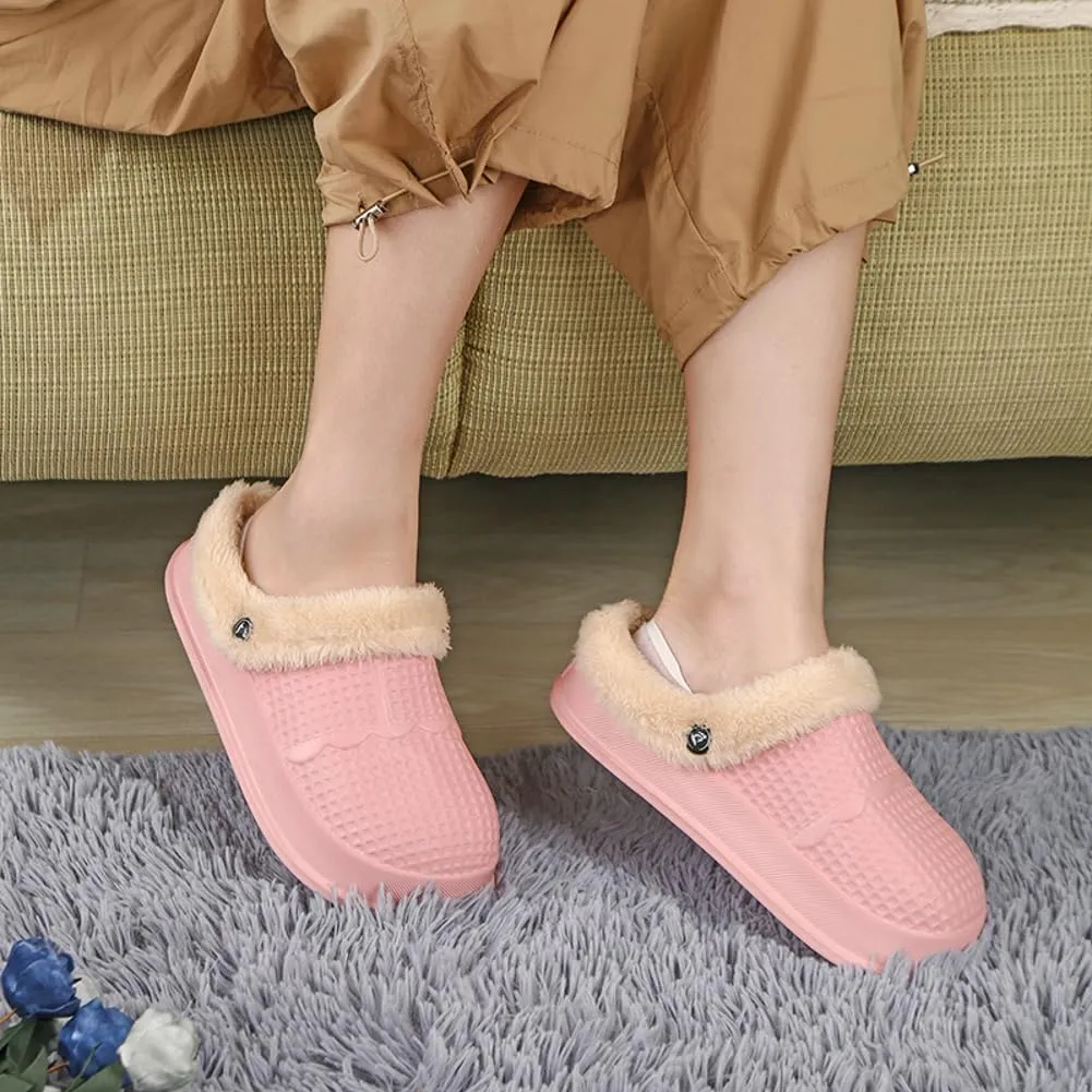 Rungion Women Mens Winter Slippers Removable Fur Lined Memory Foam Bedroom House Shoes Waterproof Non-Slip Slippers Indoor Outdoor