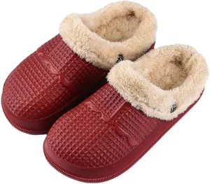 Rungion Women Mens Winter Slippers Removable Fur Lined Memory Foam Bedroom House Shoes Waterproof Non-Slip Slippers Indoor Outdoor
