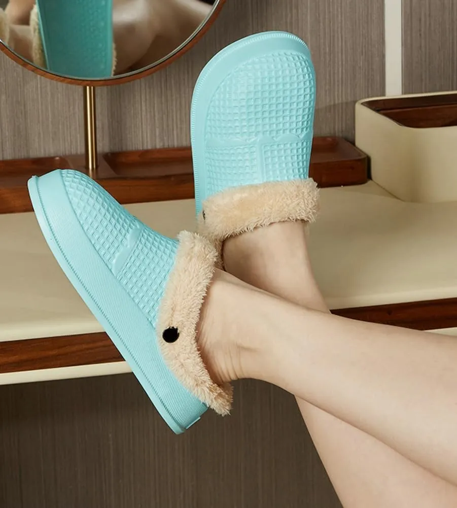 Rungion Women Mens Winter Slippers Removable Fur Lined Memory Foam Bedroom House Shoes Waterproof Non-Slip Slippers Indoor Outdoor