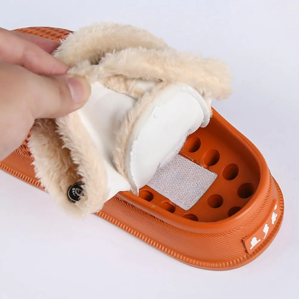 Rungion Women Mens Winter Slippers Removable Fur Lined Memory Foam Bedroom House Shoes Waterproof Non-Slip Slippers Indoor Outdoor