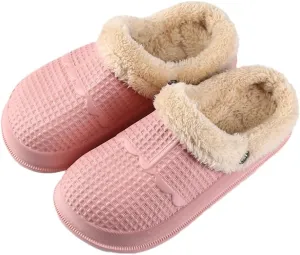 Rungion Women Mens Winter Slippers Removable Fur Lined Memory Foam Bedroom House Shoes Waterproof Non-Slip Slippers Indoor Outdoor