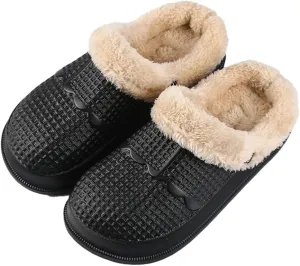 Rungion Women Mens Winter Slippers Removable Fur Lined Memory Foam Bedroom House Shoes Waterproof Non-Slip Slippers Indoor Outdoor