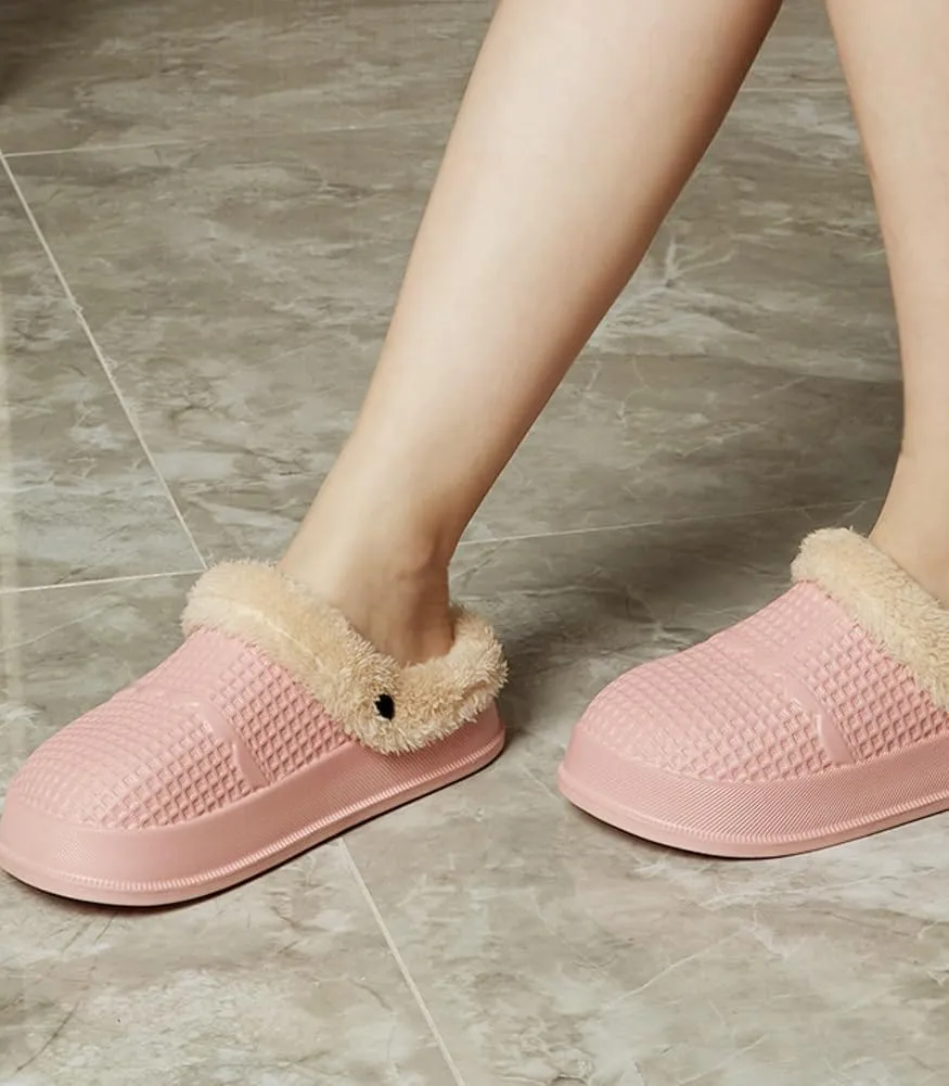 Rungion Women Mens Winter Slippers Removable Fur Lined Memory Foam Bedroom House Shoes Waterproof Non-Slip Slippers Indoor Outdoor