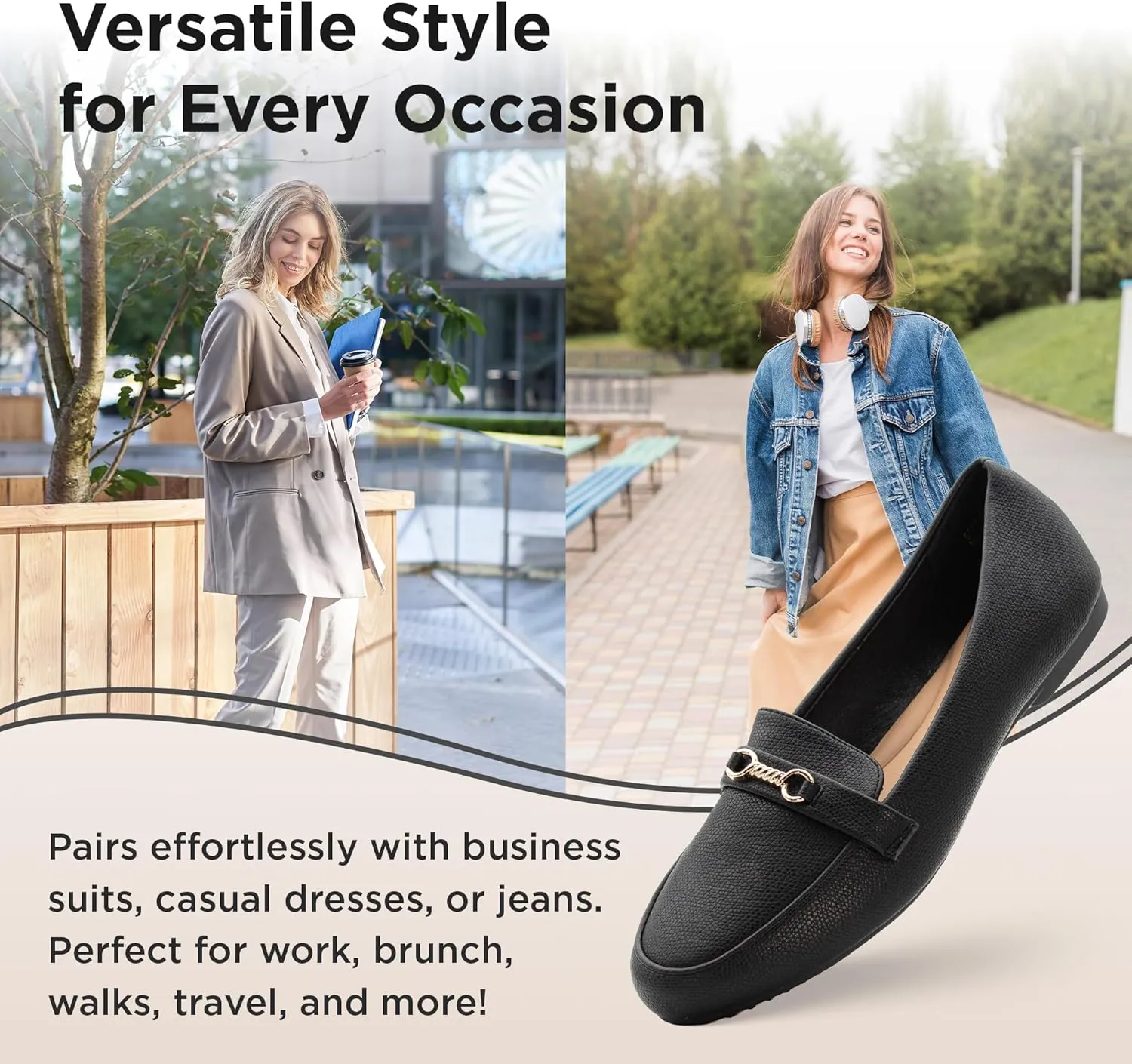 RUNIC Women’s Loafers with Arch Support – Comfortable Slip-On Shoes with Memory Foam Insole and Rubber Outsole, Synthetic Leather Flats for Work or Travel