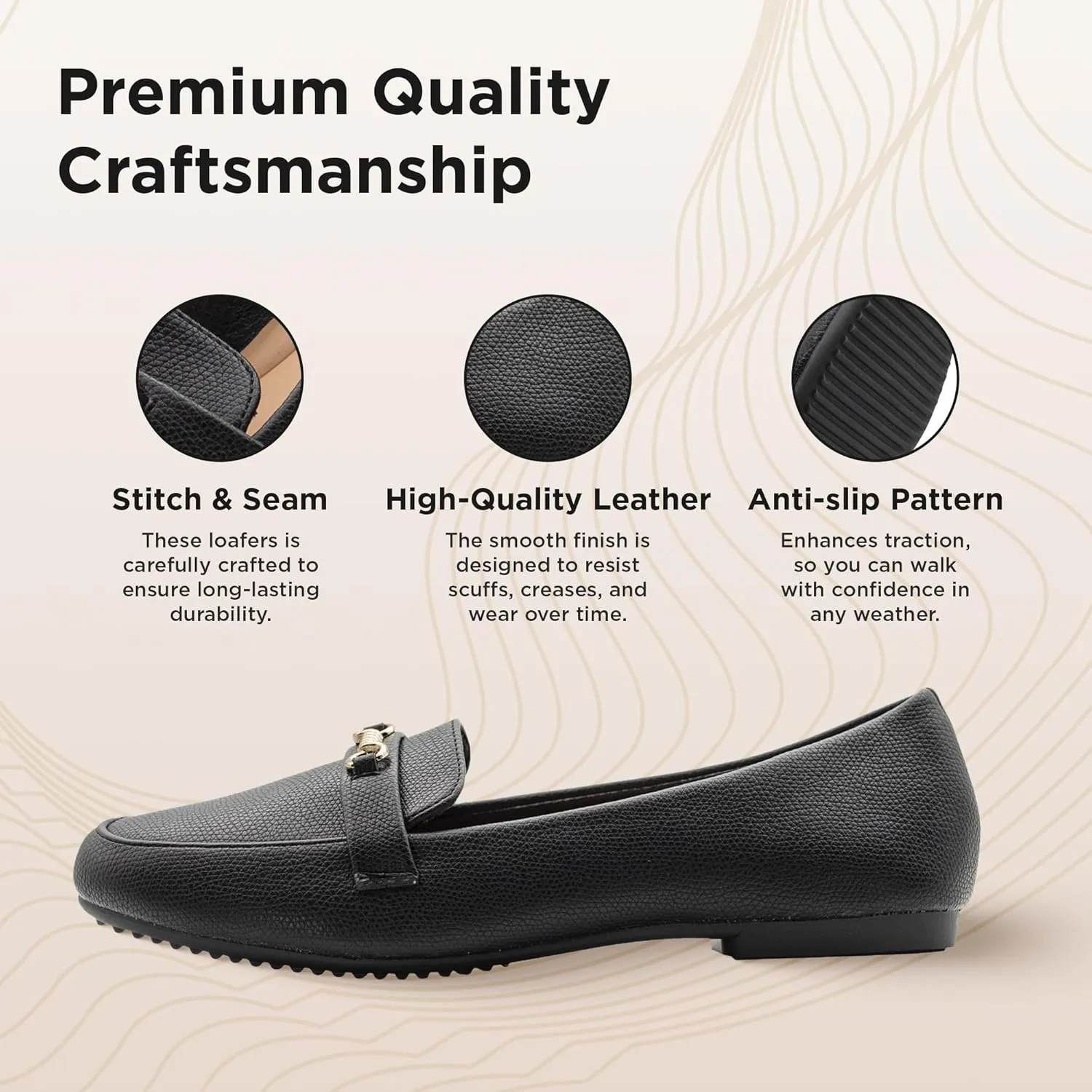 RUNIC Women’s Loafers with Arch Support – Comfortable Slip-On Shoes with Memory Foam Insole and Rubber Outsole, Synthetic Leather Flats for Work or Travel
