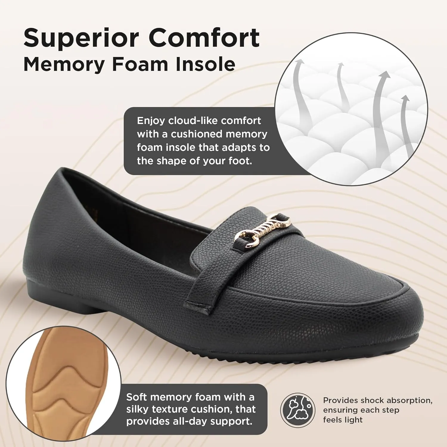 RUNIC Women’s Loafers with Arch Support – Comfortable Slip-On Shoes with Memory Foam Insole and Rubber Outsole, Synthetic Leather Flats for Work or Travel