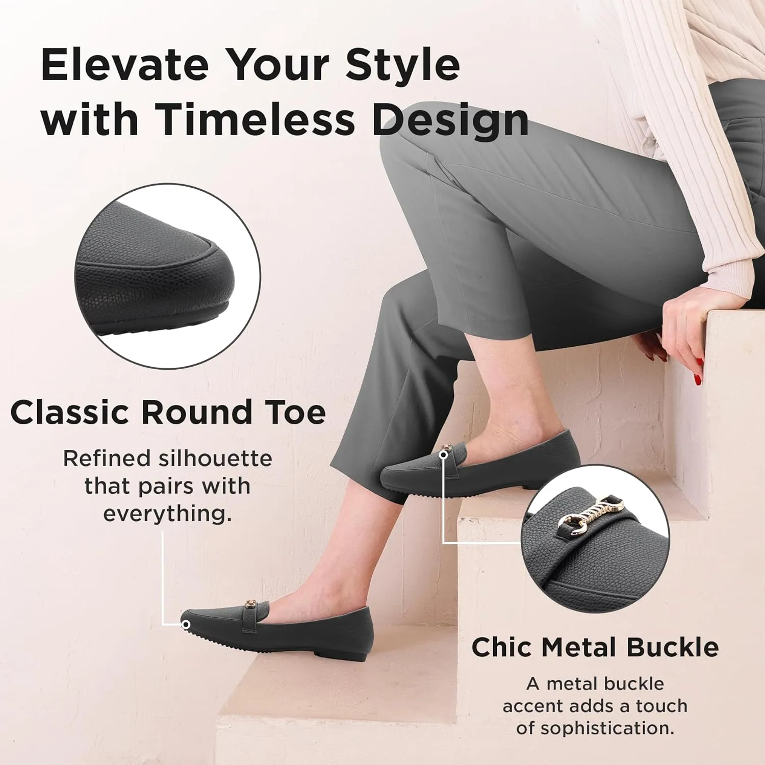 RUNIC Women’s Loafers with Arch Support – Comfortable Slip-On Shoes with Memory Foam Insole and Rubber Outsole, Synthetic Leather Flats for Work or Travel