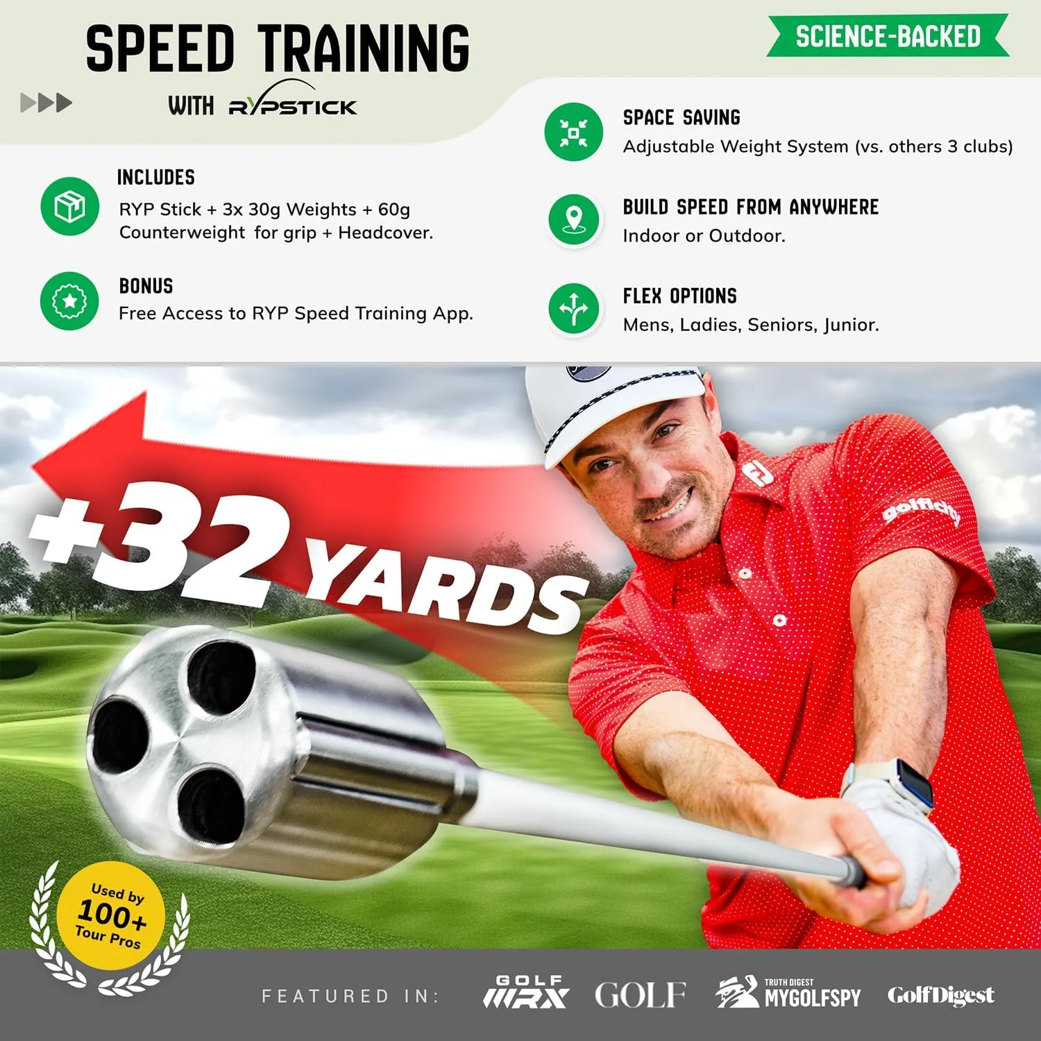 Rypstick | Golf Swing Trainer Device for Increased Distance - Golf Speed Trainer and Warmup Aid
