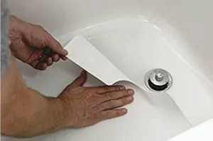 Safe Way Traction 16" X 40" White Adhesive Vinyl Anti Slip Non Skid Safety Bath Mat with Drain Cut Out