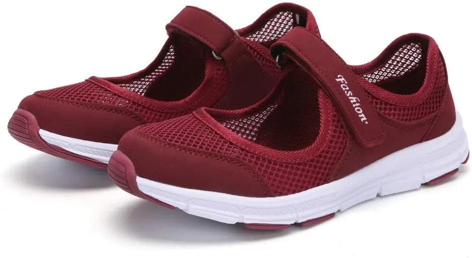 SAGUARO Women's Breathable Walking Shoes Ladies Fashion Mary Jane Sneakers Adjustable Working Nurse Shoes Lightweight Flats Roll I