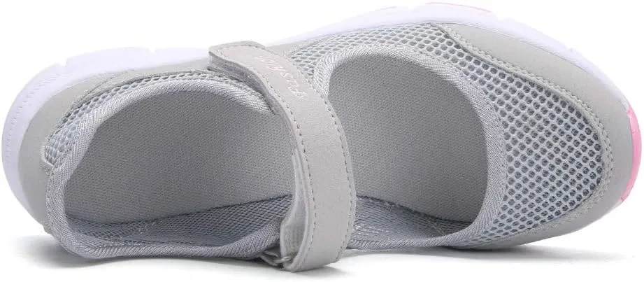 SAGUARO Women's Breathable Walking Shoes Ladies Fashion Mary Jane Sneakers Adjustable Working Nurse Shoes Lightweight Flats Roll I