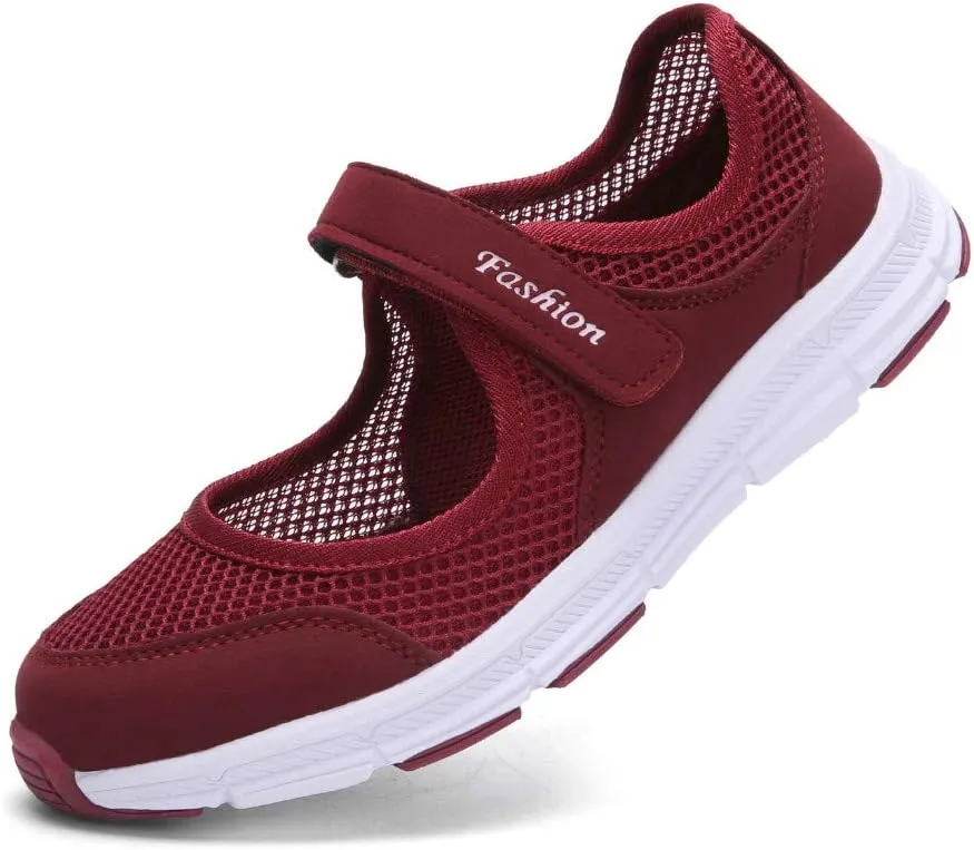 SAGUARO Women's Breathable Walking Shoes Ladies Fashion Mary Jane Sneakers Adjustable Working Nurse Shoes Lightweight Flats Roll I