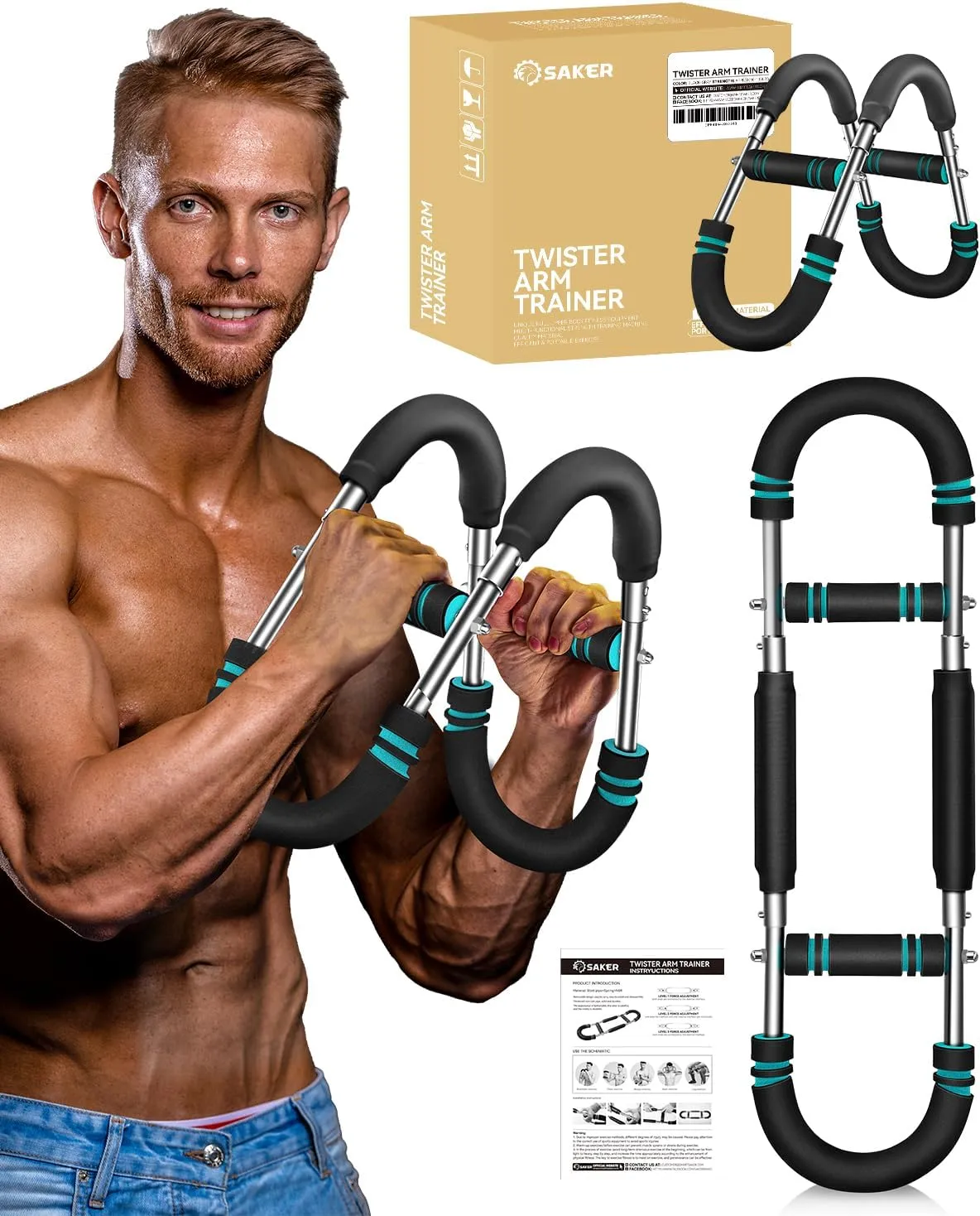 Saker Twister Arm Trainer, PowerTwist Arm Trainer, Adjustable Forearm Strengthener, Arm Exercise Equipment, Chest Workout Equipment, Portable Spring Resistance for Home Workout Equipment