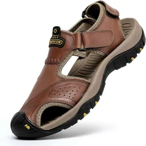Sandals for Men Summer Comfortable Casual Leather Non-Slip Anti-Kick and Anti-Collision Beach Sandals Protect Toe Cap Fits Better for Your Feets