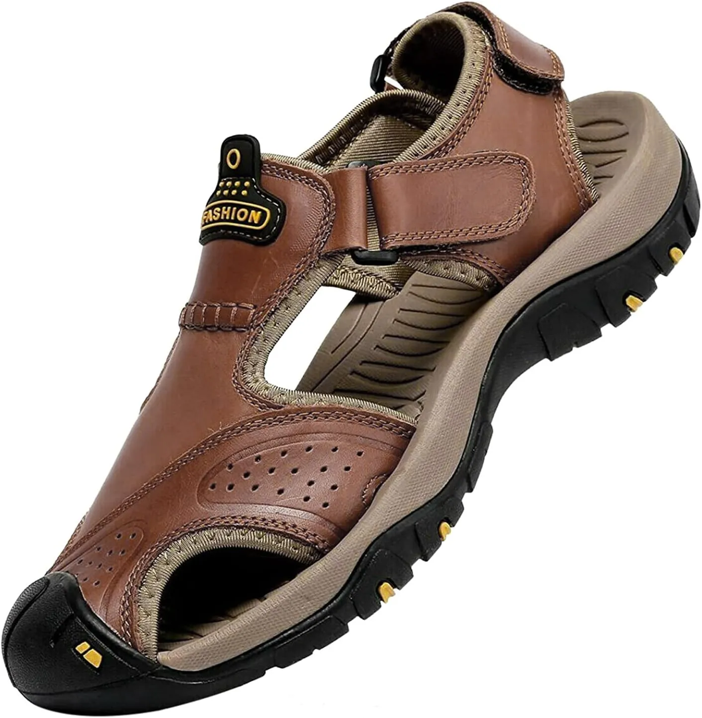 Sandals for Men Summer Comfortable Casual Leather Non-Slip Anti-Kick and Anti-Collision Beach Sandals Protect Toe Cap Fits Better for Your Feets