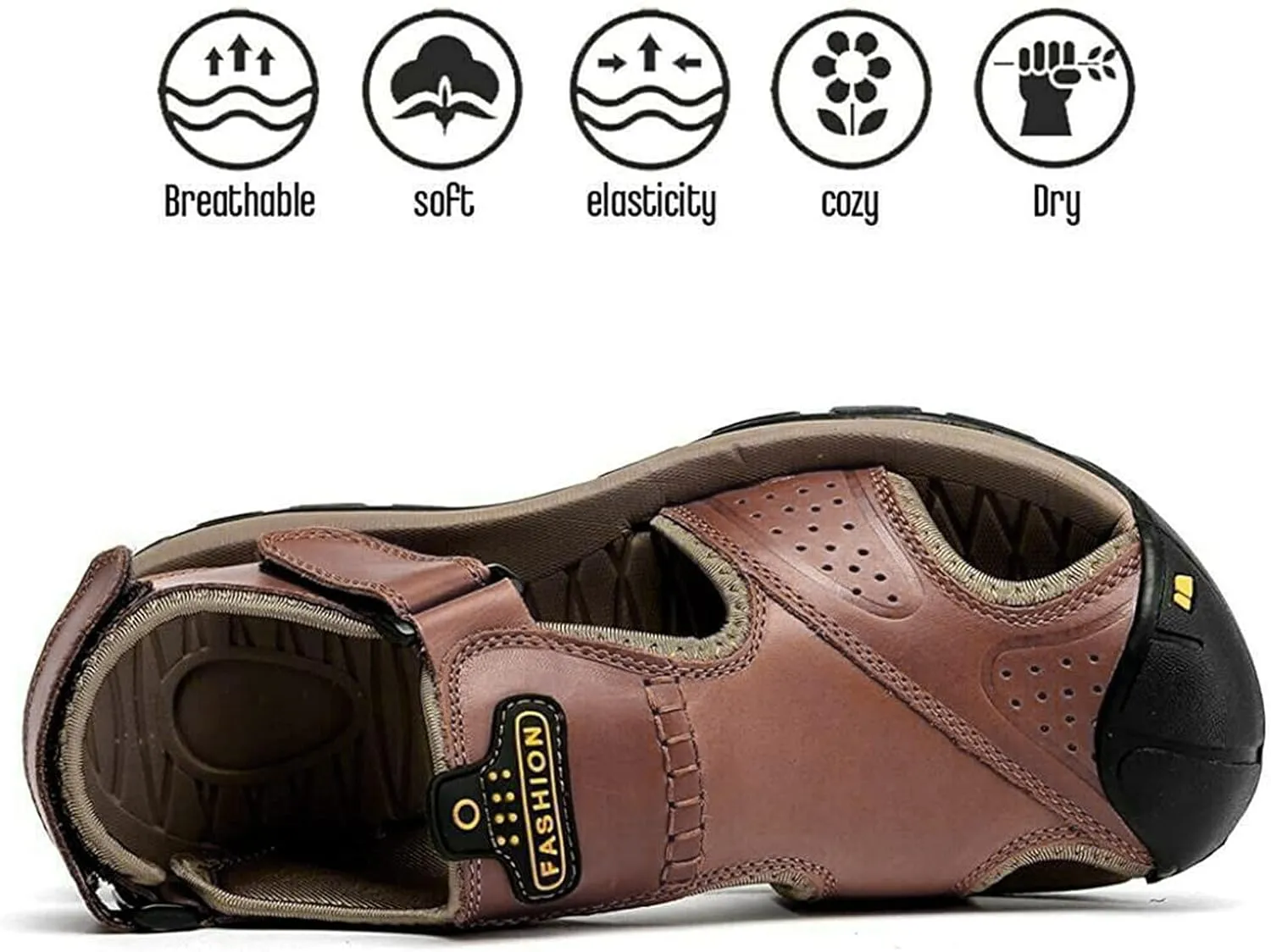 Sandals for Men Summer Comfortable Casual Leather Non-Slip Anti-Kick and Anti-Collision Beach Sandals Protect Toe Cap Fits Better for Your Feets