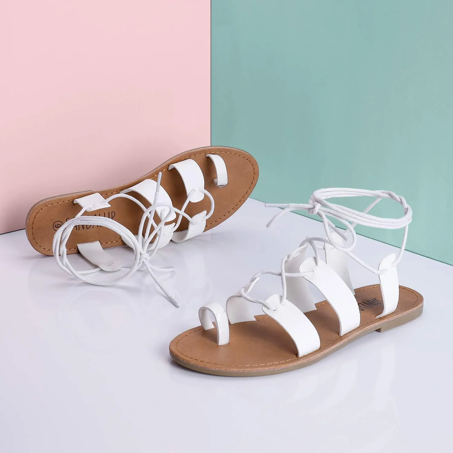 SANDALUP Tie Up Flat Gladiator Roman Sandals for Women