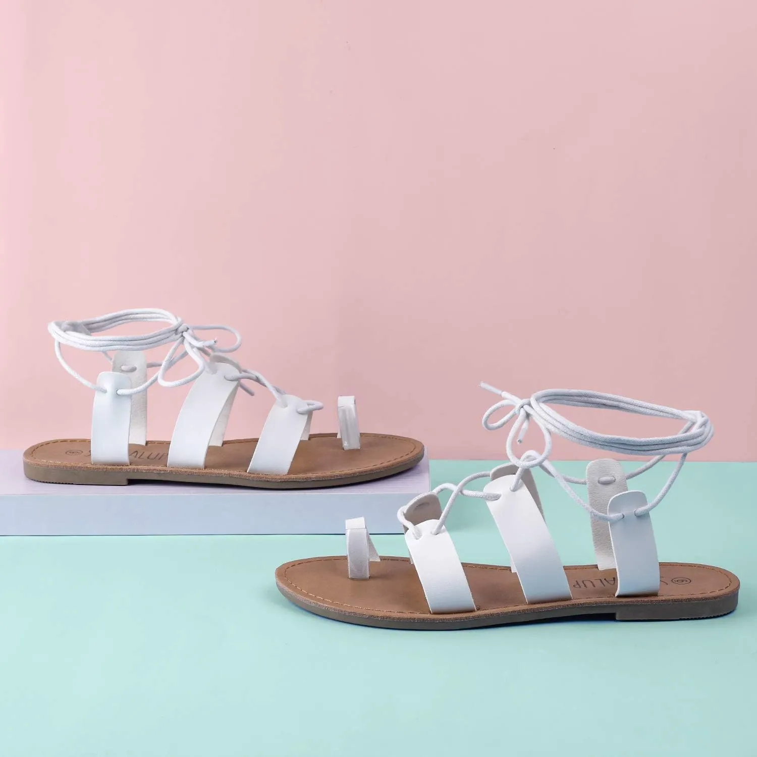 SANDALUP Tie Up Flat Gladiator Roman Sandals for Women