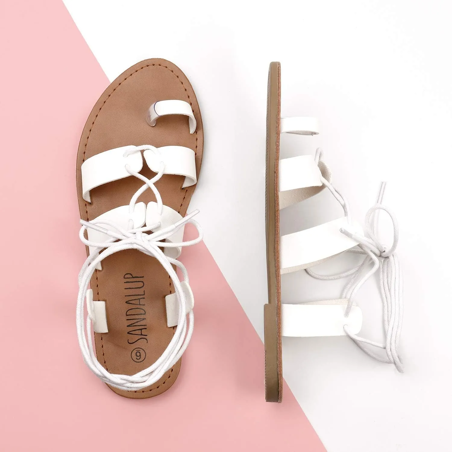 SANDALUP Tie Up Flat Gladiator Roman Sandals for Women
