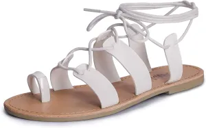 SANDALUP Tie Up Flat Gladiator Roman Sandals for Women