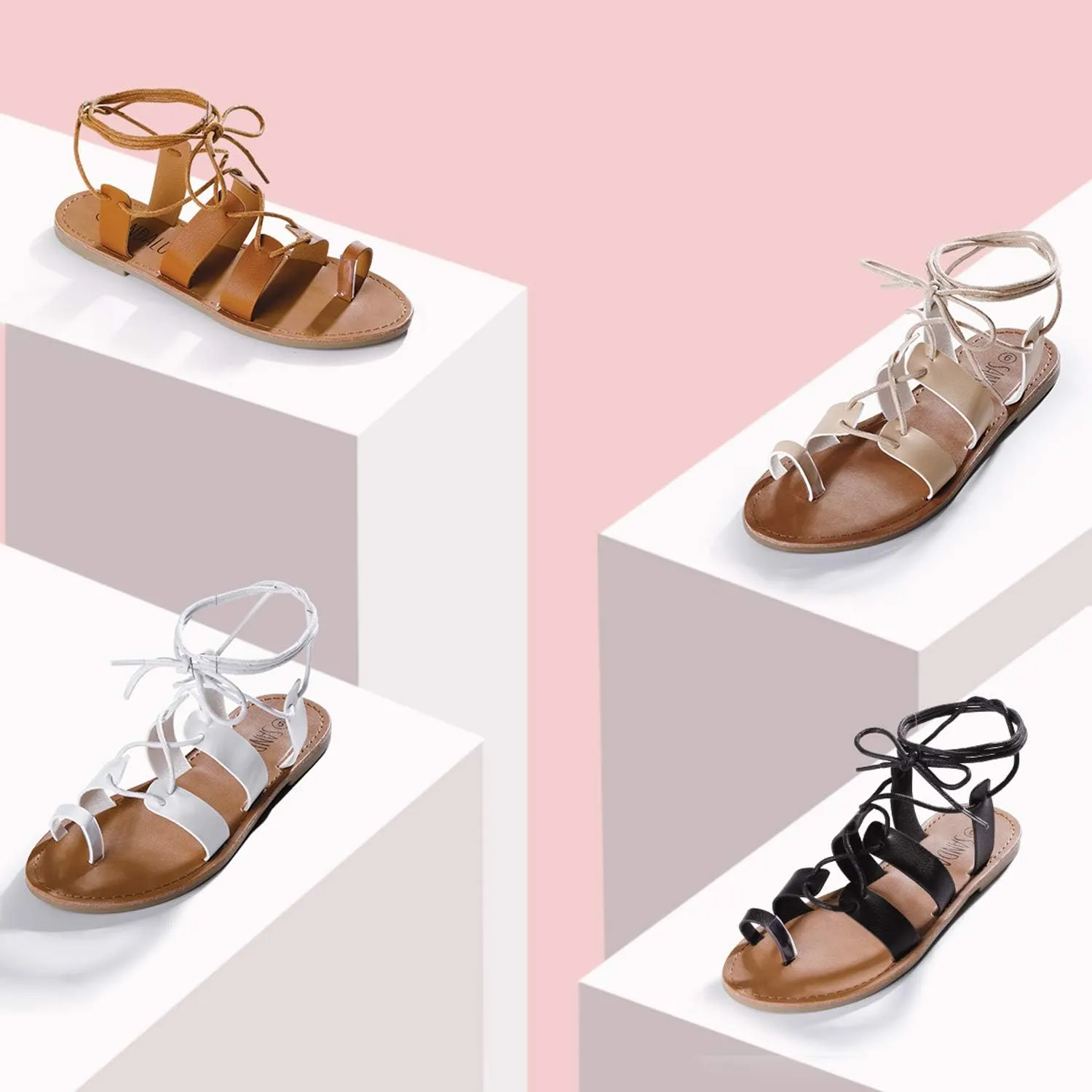 SANDALUP Tie Up Flat Gladiator Roman Sandals for Women