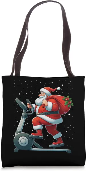 Santa on Elliptical trainer Gym Fitness Christmas Snow Tote Bag