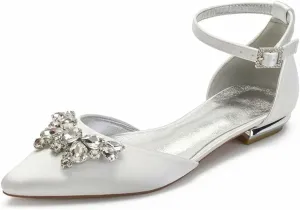 Satin Rhinestones Wedding Flats Shoes for Bride Pointed Toe Prom Evening Bridal Party Dress Flats Women 5047-63