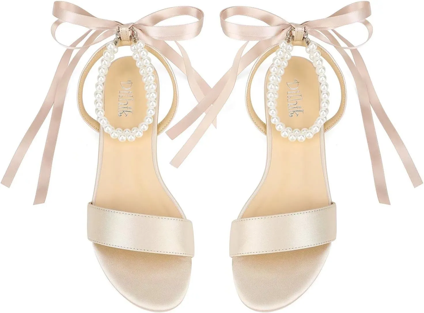 Satin Wedding Flats for Bride Pearl Sandals Open Toe Bridal Shoes Flat Wedding Shoes for Bride